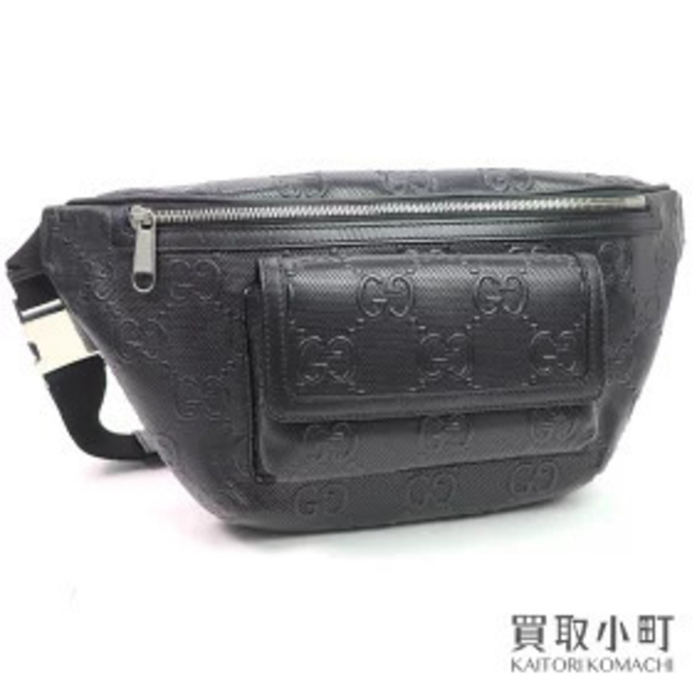 Gucci GG Embossed Belt Bag Black Calfskin Crossbody Perforated Leather